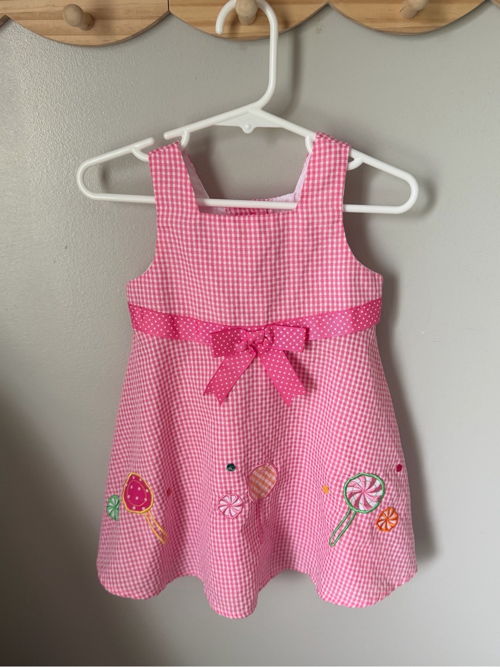 Bonnie Baby Girls 18M Pink Gingham A-Line Dress Bow Embroidered Candy Outfit